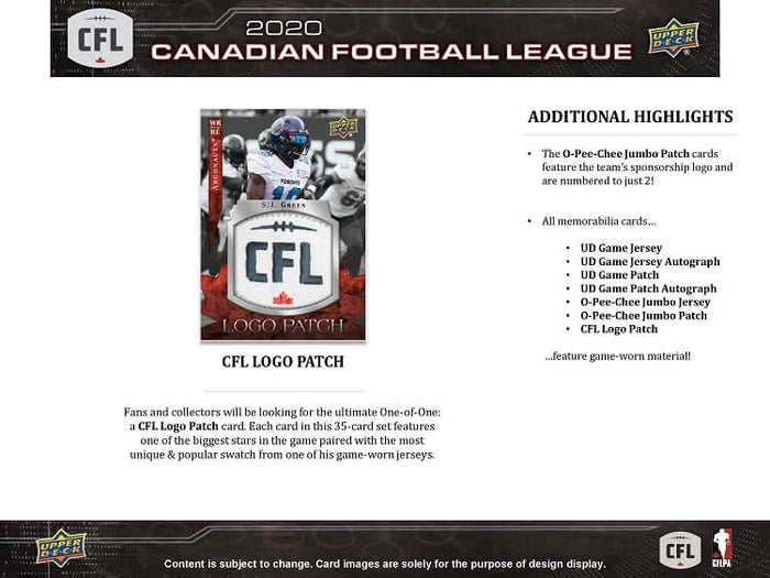 2020 Upper Deck CFL Football Hobby Box