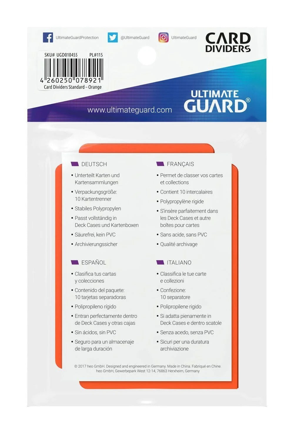 Ultimate Guard Standard Size Card Dividers Pack - Orange