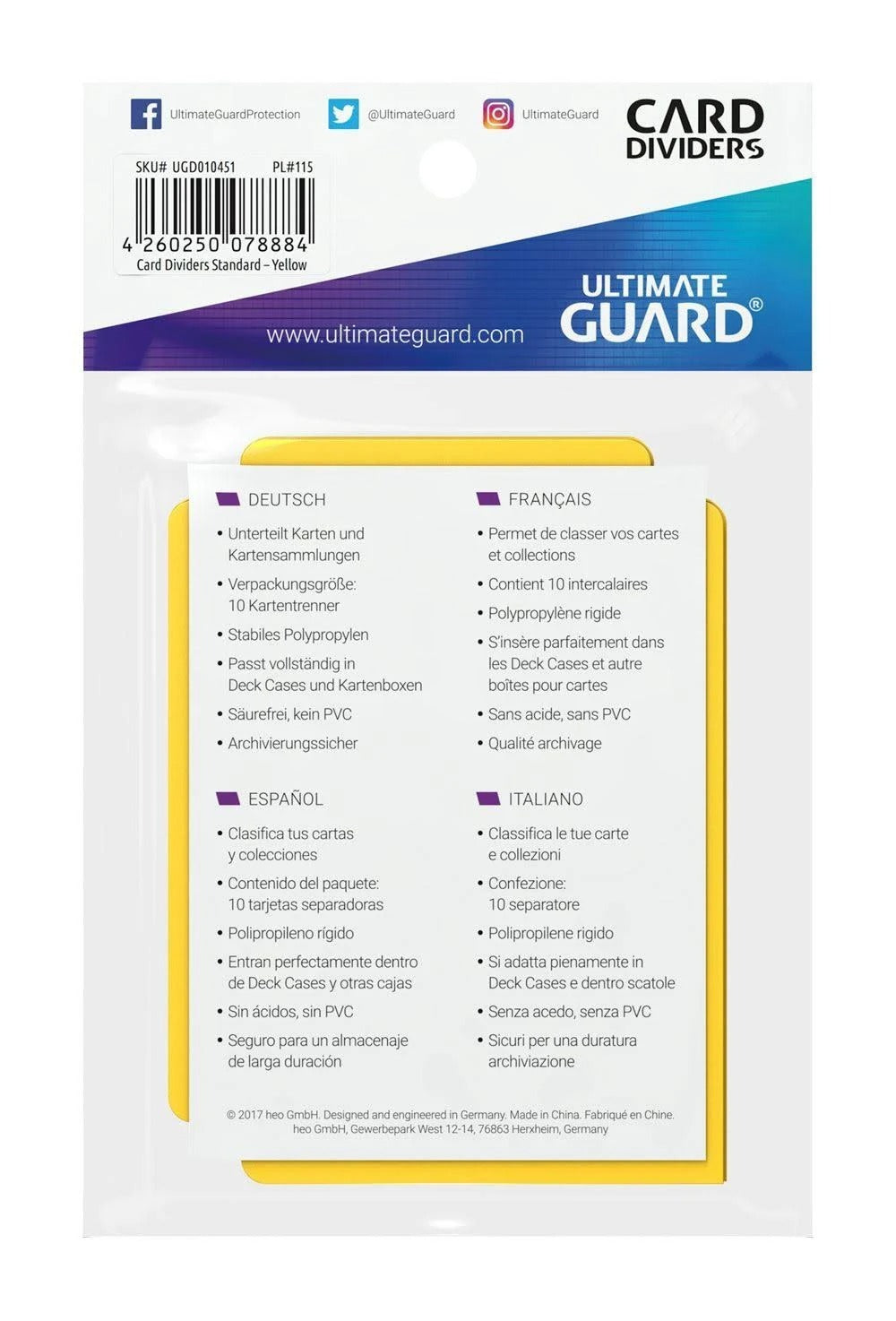 Ultimate Guard Standard Size Card Dividers Pack - Yellow