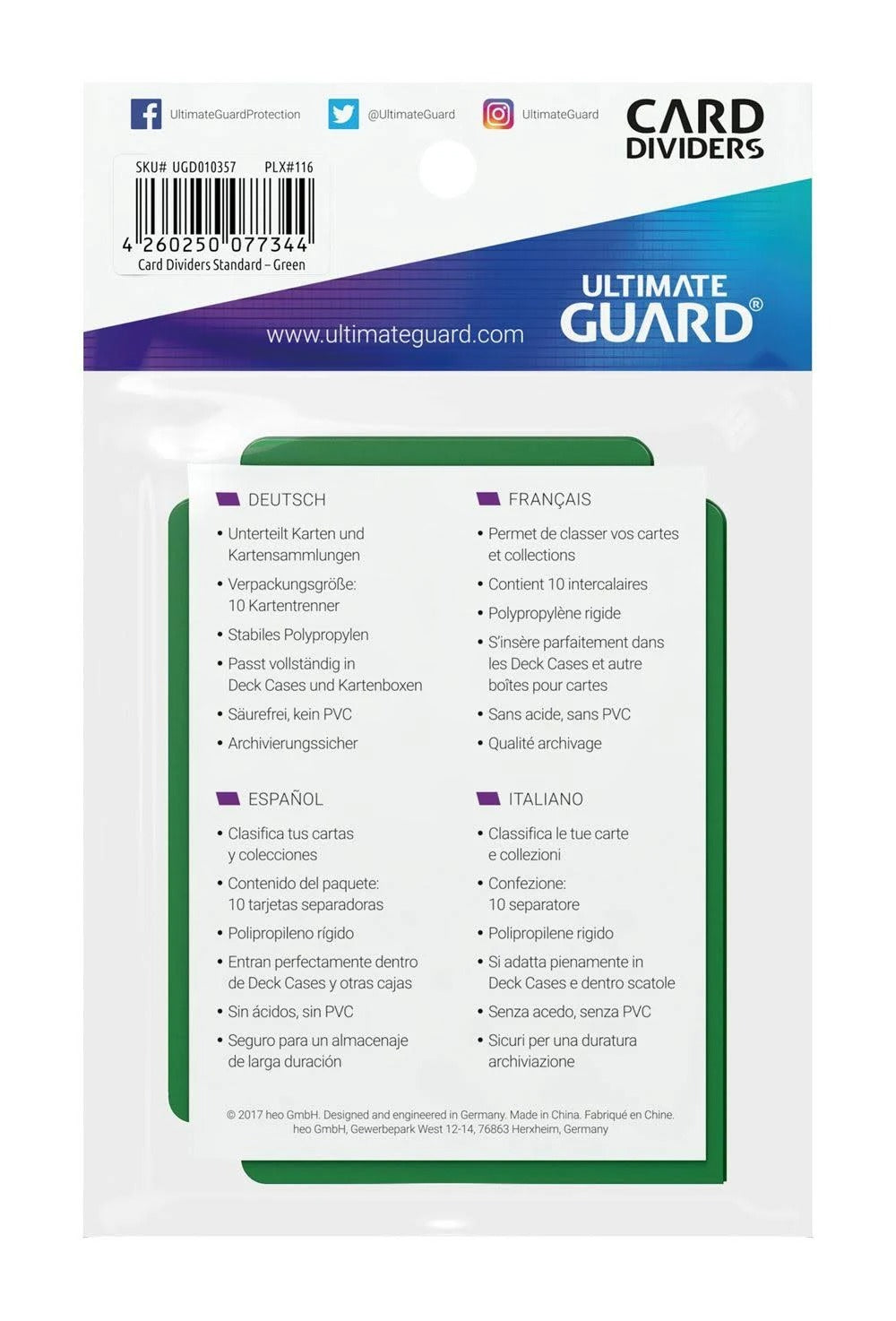 Ultimate Guard Standard Size Card Dividers Pack - Green