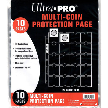 Ultra Pro 20-Pocket Platinum Pages for Coins and Tokens (10ct) Pack