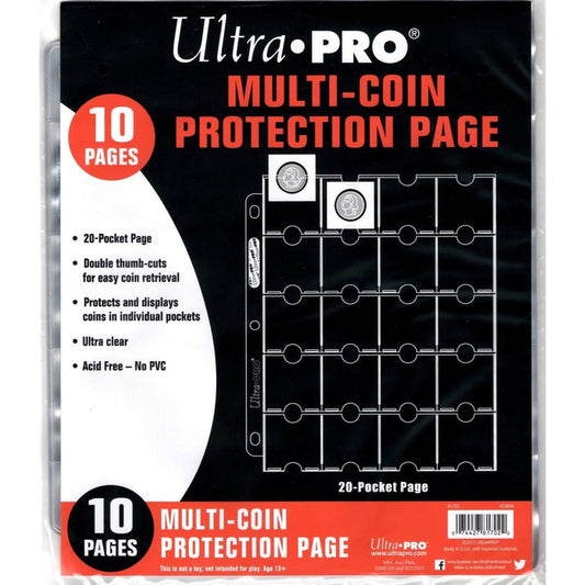 Ultra Pro 20-Pocket Platinum Pages for Coins and Tokens (10ct) Pack