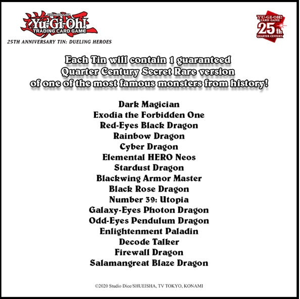 yugioh dueling heroes card list Yu-Gi-Oh! 25th Anniversary Dueling Heroes Tin – Shikdar Trading