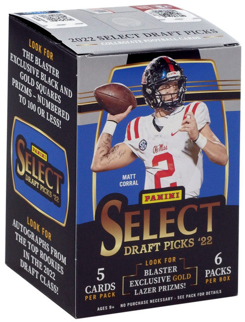 2022 Panini Select Draft Picks Football 6-Pack Blaster Box (Gold Lazer Prizms!)